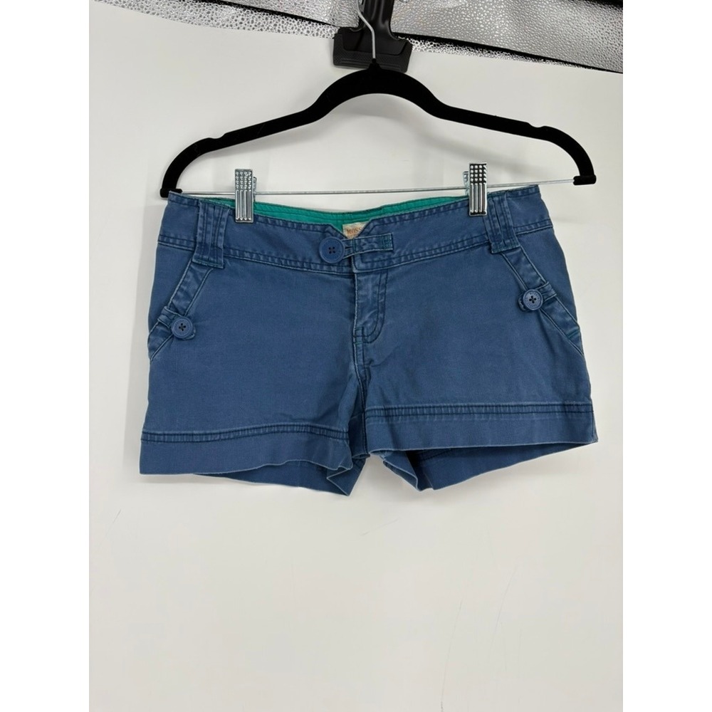 Mossimo Supply Shorts Womens Blue Micro Mini Chino‎ Low Rise Cuffed Button Tab